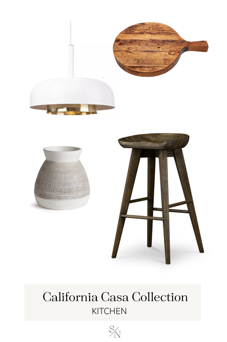 GET THE LOOK |1. Shaya Pendant Light 2. Italian Cutting Board 3. Gia Vase 4. Paramore Swivel Bar & Counter Stool