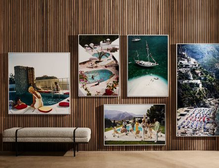 SHOP THE LOOK: Penthouse Pool by Slim Aarons, Palm Springs Party by Slim Aarons, Las Brisas Hotel by Slim Aarons, Charter Ketch by Slim Aarons, Beach in Positano by Slim Aarons