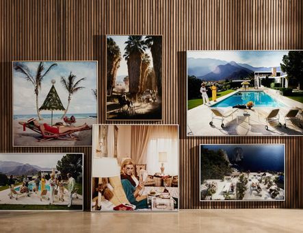 SHOP THE LOOK: Monocled Miss by Slim Aarons, Palm Beach Idyll by Slim Aarons, Palm Springs Party by Slim Aarons, Palm Springs Pool by Slim Aarons, Il Canille by Slim Aarons
