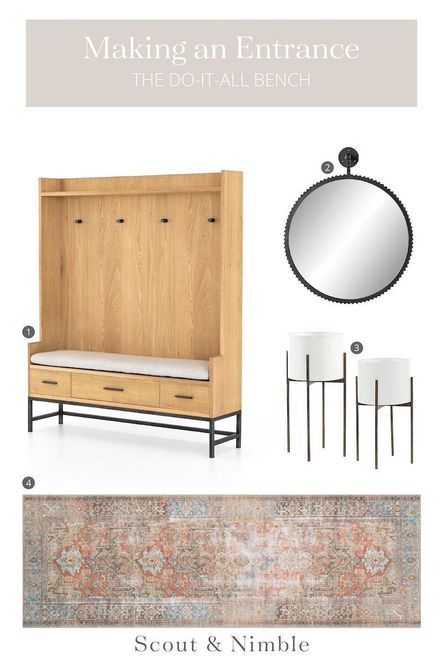 SHOP THE LOOK: 1. Baylor Entry Bench | 2. Cru Mirror | 3. Jed Planters | 4. Loren Terracotta Sky Runner