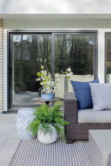 SHOP THE LOOK: Blue & White Bamboo Garden Stool, Montecito Sectional, Bradford Planter
