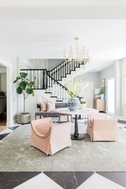SHOP THE LOOK: Lucy Dining Table, Gayle Bench, Dillon Chandelier, Blue &amp; White Yuan Sunflower Jar, Busan White Orchid Bowl, Tribeca Planter