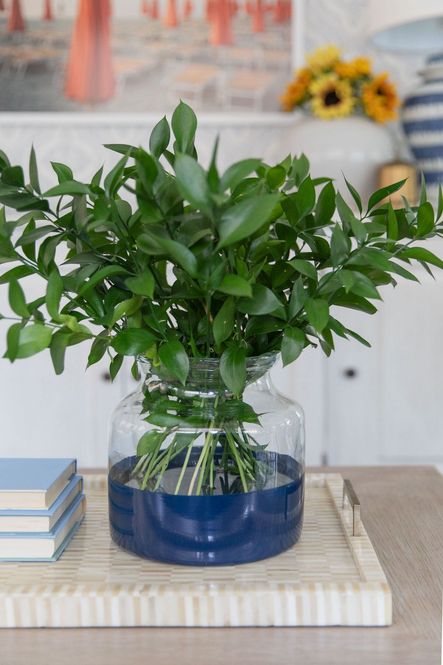 SHOP THE LOOK: Navy Colorblock Flower Vase , Multi Tone Bone and Brass Tray