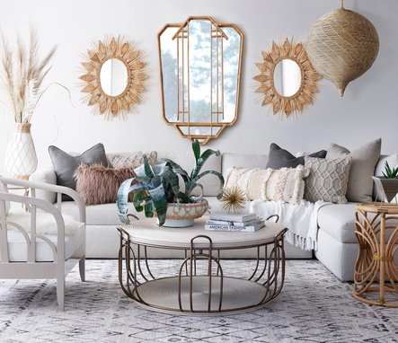 SHOP THE LOOK: Plaza Coffee Table | Edith Side Table | Edith Mirror | Edith Side Table | Kaivah Bowl | Kaivah Large Vase