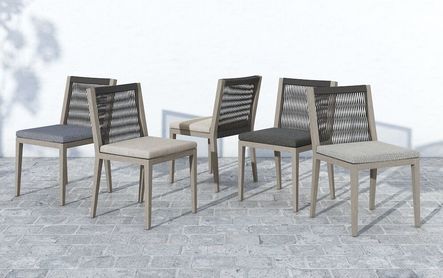 The Sherwood Outdoor Dining Chair in Weathered Gray, available in five fabric options