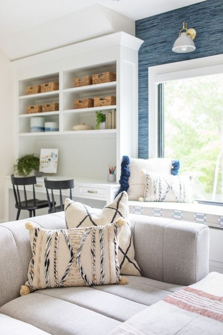 SHOP THE LOOK: Langham Channeled Sectional, Braith Cream Pillow, Eloise Ceramic Sconce