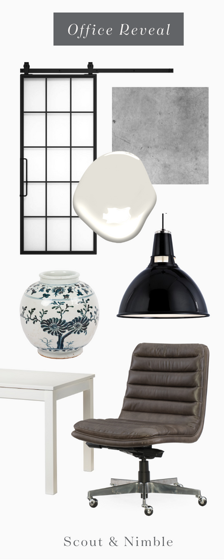 Shop the Look | Mountain French Full Barn Door, Malibu Desk Chair, Blue &amp; White Yuan Sunflower Porcelain Jar, Lydney Light Pendants