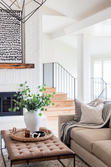 Design by Scout &amp; Nimble | Photography by Scout &amp; Nimble | SHOP THE LOOK: Oxford Small Coffee Table, Busan White Open-Mouth Kimchi Porcelain Jar, Kenya Cow Bone Drum Beads