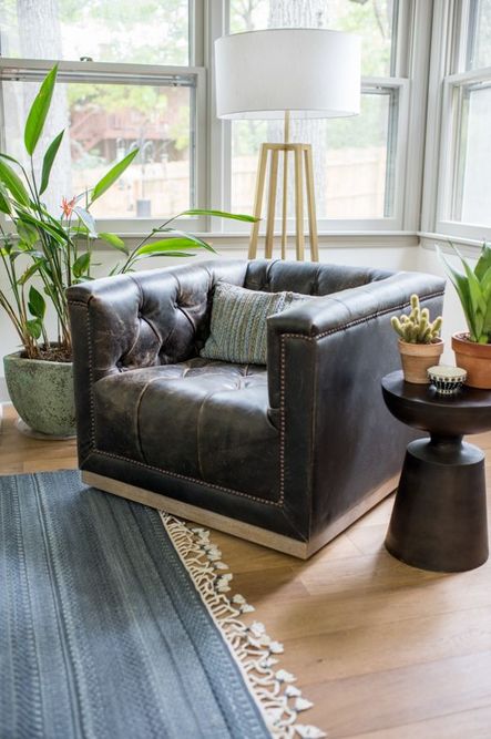 SHOP THE LOOK | Lewis Floor Lamp, , Maxx Swivel Chair, Cruz End Table Antique Rust