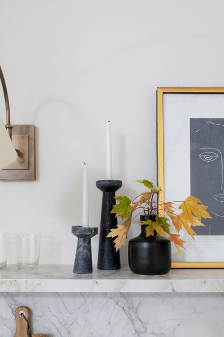 Shop the Look: Mika Bottle Vase, Tall Alexa and Short Aleka Candle Sticks, Moon Framed Artwork